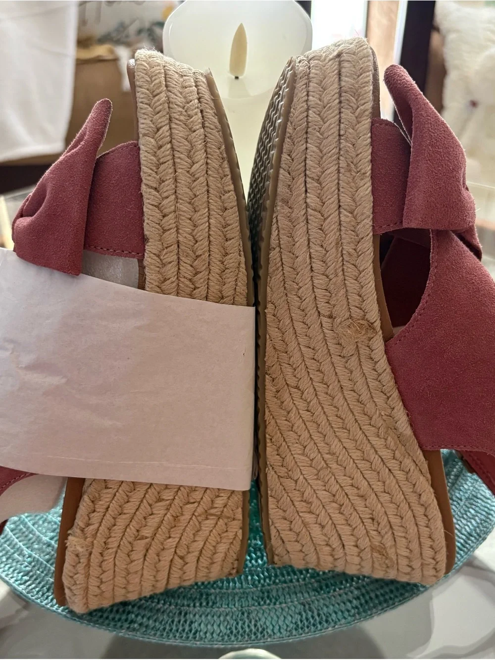 Skechers Brit-TRIPPIN~BOW Rose Leather Espadrille Wedge Sandals Size 8 NIB